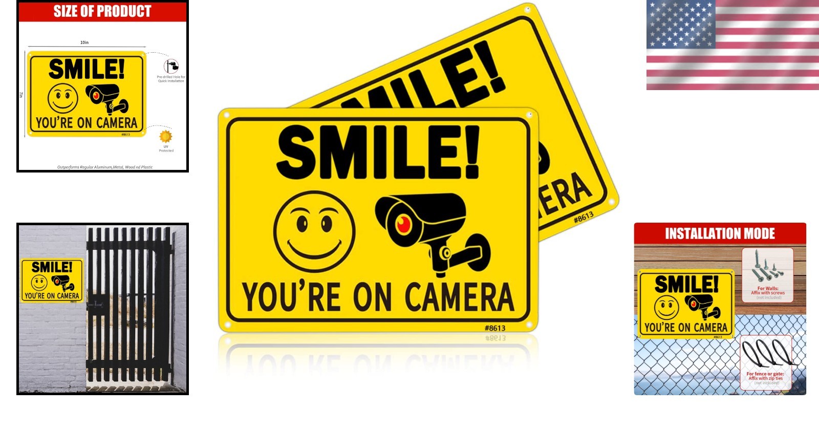 Durable 2-Pack Smile! You're On Camera Security Signs - 10x7 Weatherproof Design