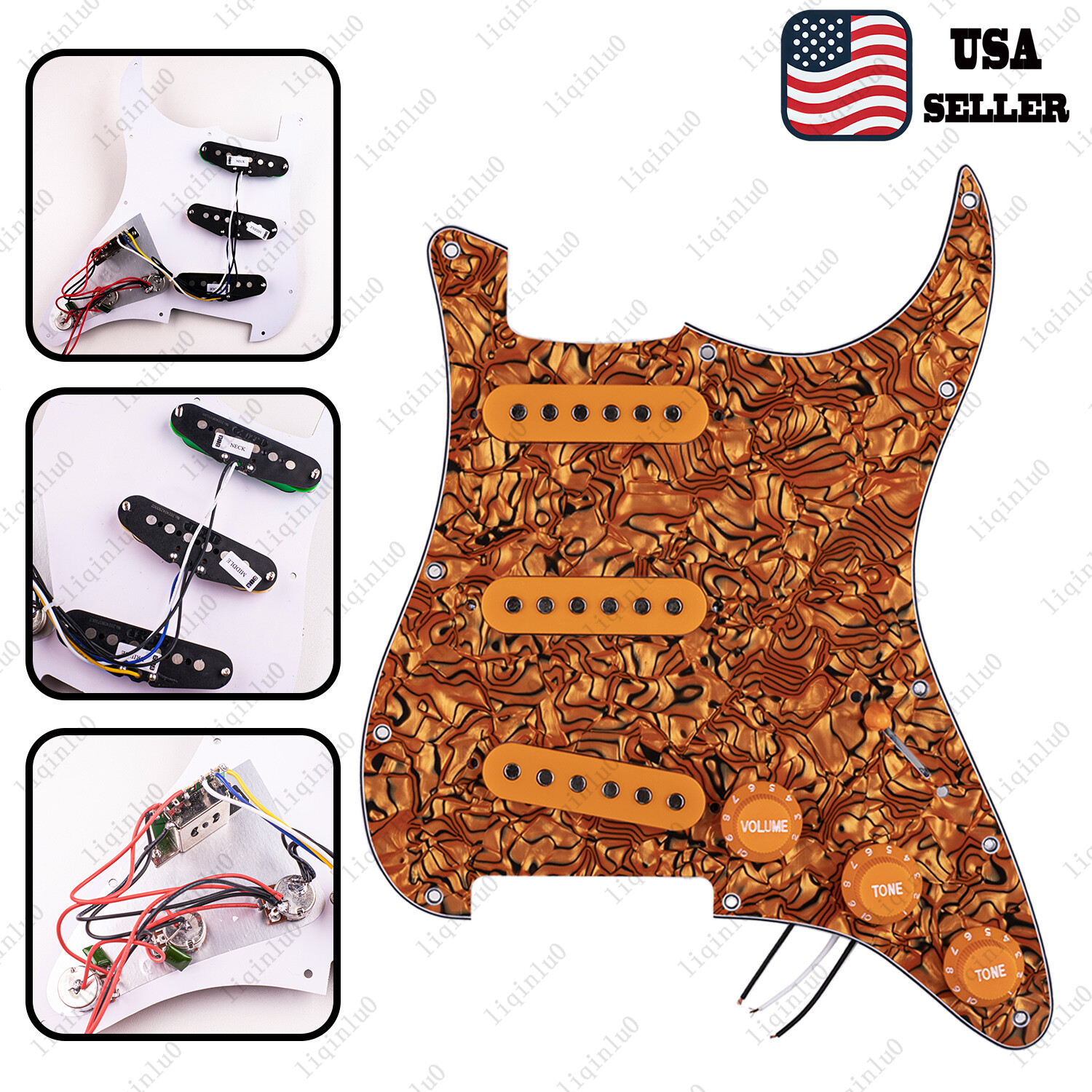 Prewired-Loaded SSS Pickguard Alnico V Pickups For Strat Tiger Skin&Orange