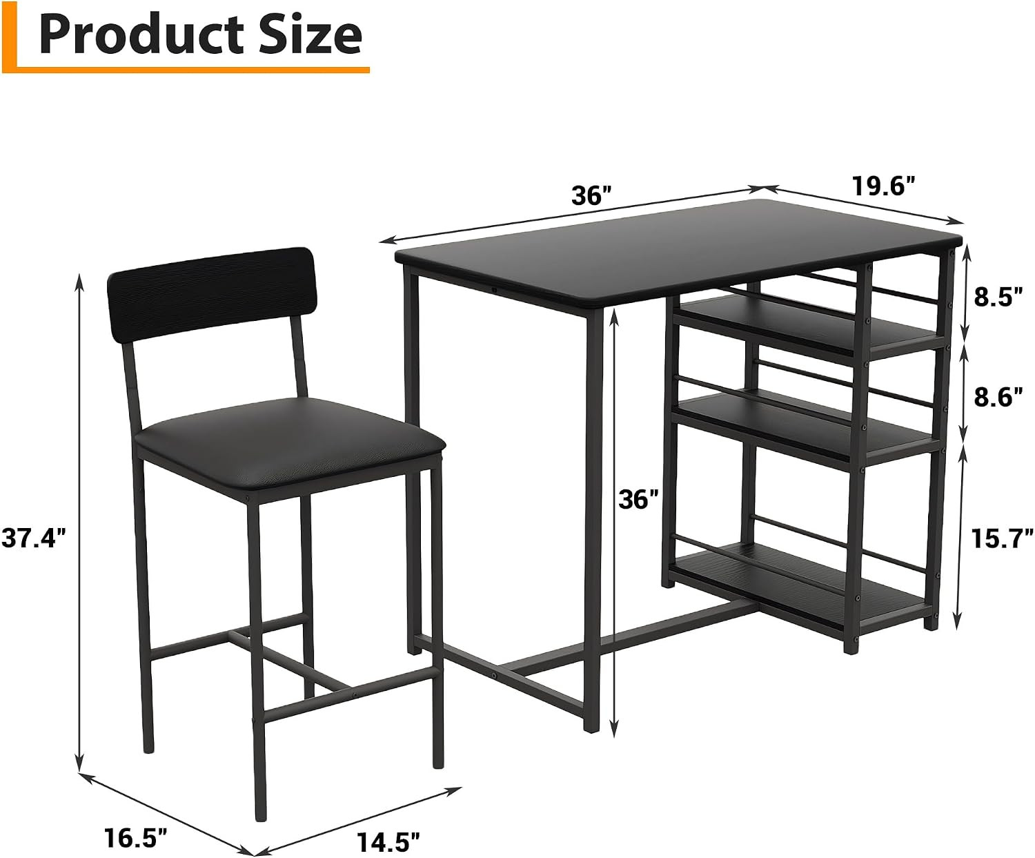 Farmhouse Counter Height Kitchen Table with 2 Bar Stools | Dining Table and Chai