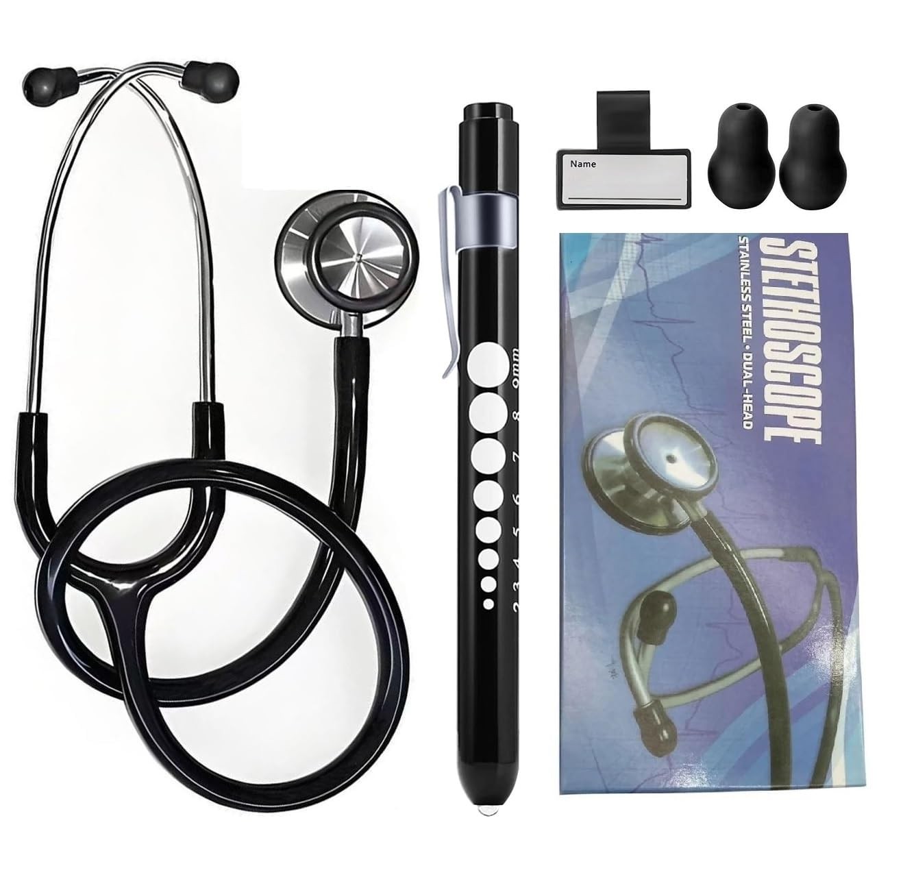 Stethoscope with Medical Penlight, Name Tag, Long Tube for Doctor Nurse Clinical