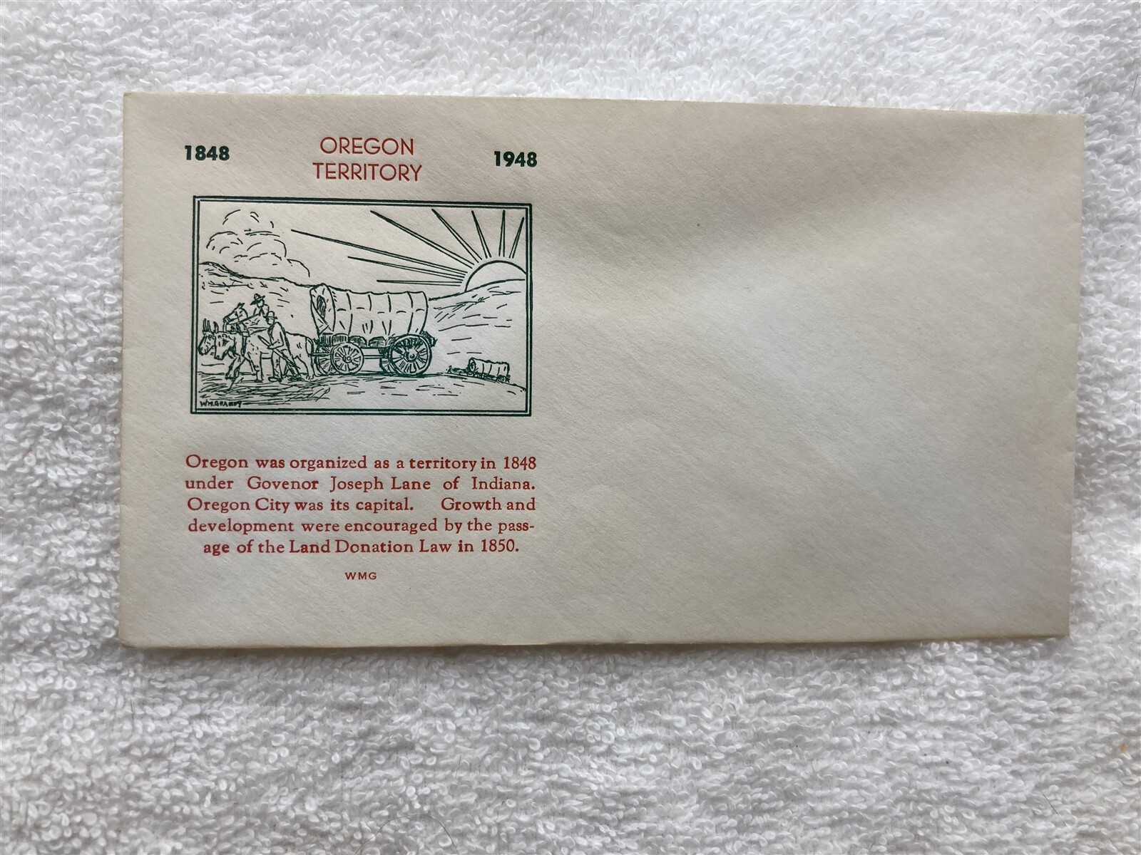1948 Oregon Territory First Day Cover Envelope No Postage USPS Version 1 Vtg