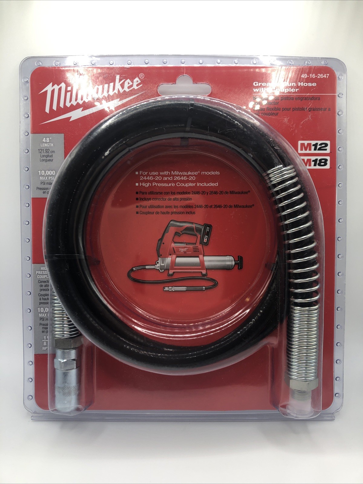 MILWAUKEE 49-16-2647 48'' Grease Gun Replacement Hose w/HP Coupler