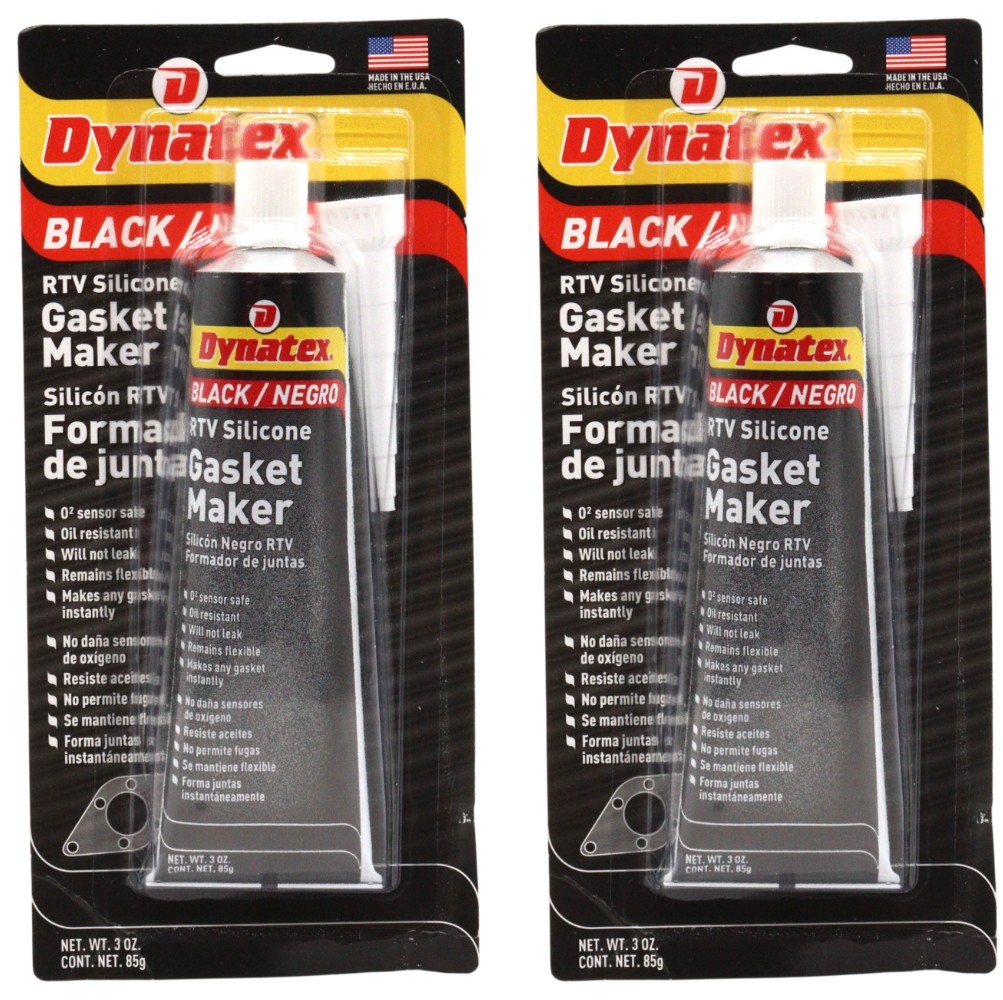 Dynatex Black RTV Gasket Maker 3 oz Tube - Sensor Safe, 500°F (2-Pack)