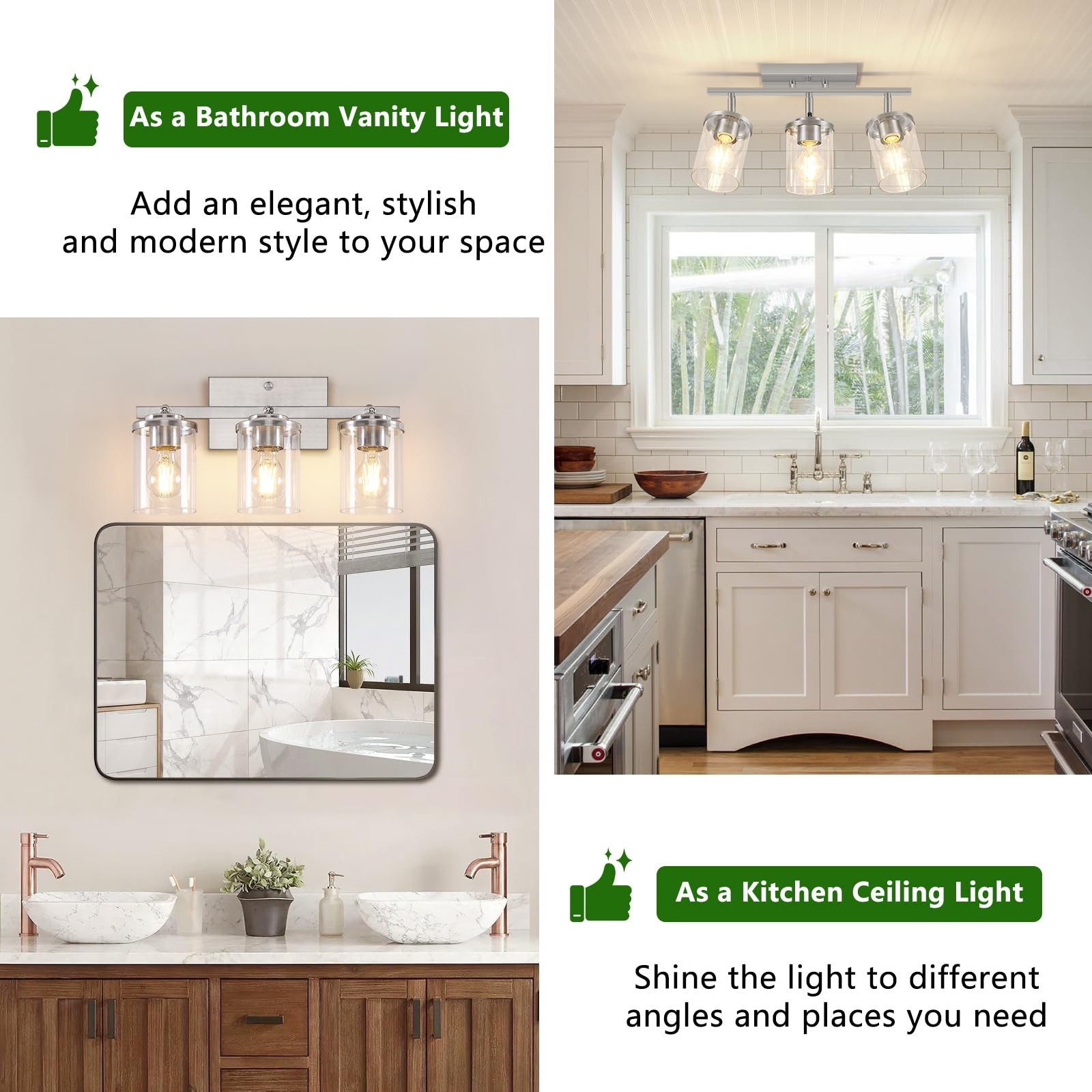 FadimiKoo 3-Lights Kitchen Light Fixtures Ceiling 3-Lights, Brushed Nickel