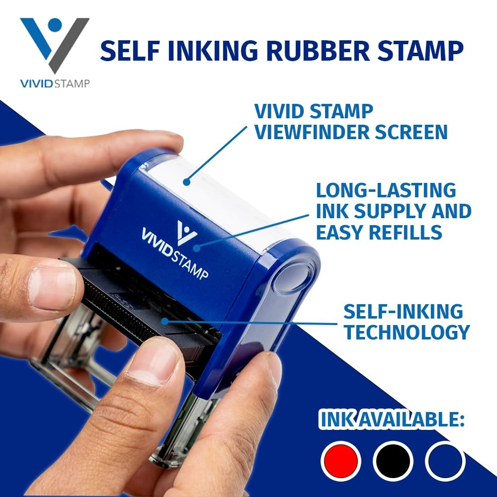 Blue Ink Basic Completed Self Inking Rubber Stamp Office Medium Size 2 PCS