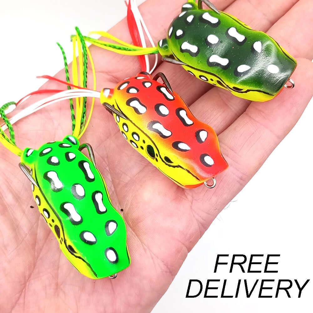 Popper Mouth Frog Fishing Lure Savage Pike Perch Trout Surface Floating Bait x 3