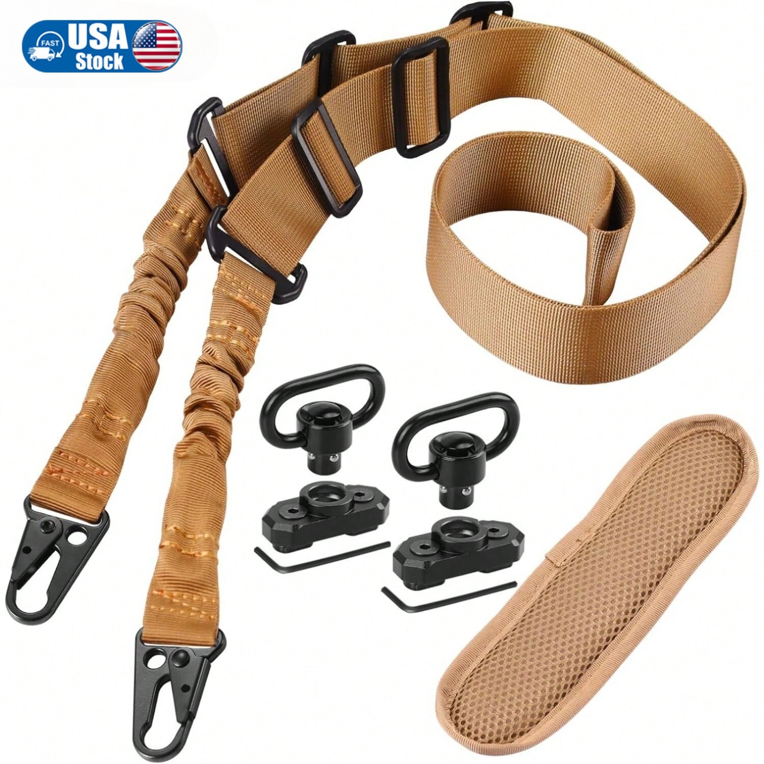 Tactical Rifle Sling Combo: 2-Point QD w/360° Swivel & Shoulder Pad - Adjustable