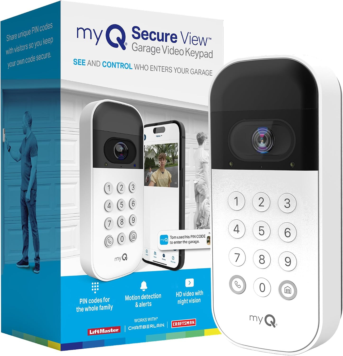 Myq Smart Garage Door Video Keypad with Wide-Angle Camera,Customizable PIN Codes