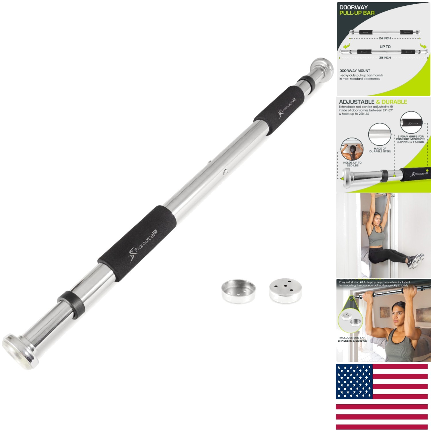Foam Grip Adjustable Pull Up Bar - Builds Strength at Home (220 lbs Capacity)