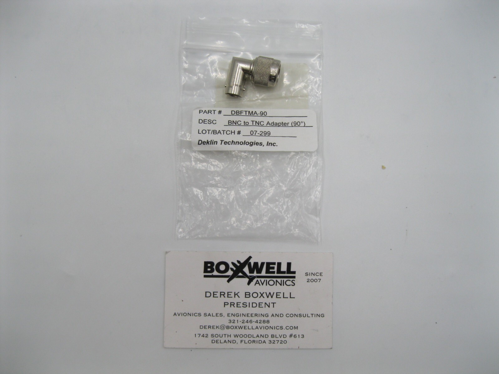 NEW DEKLIN TECHNOLOGIES BNC TO TNC ADAPTER (90 DEGREE) PN: DBFTMA-90