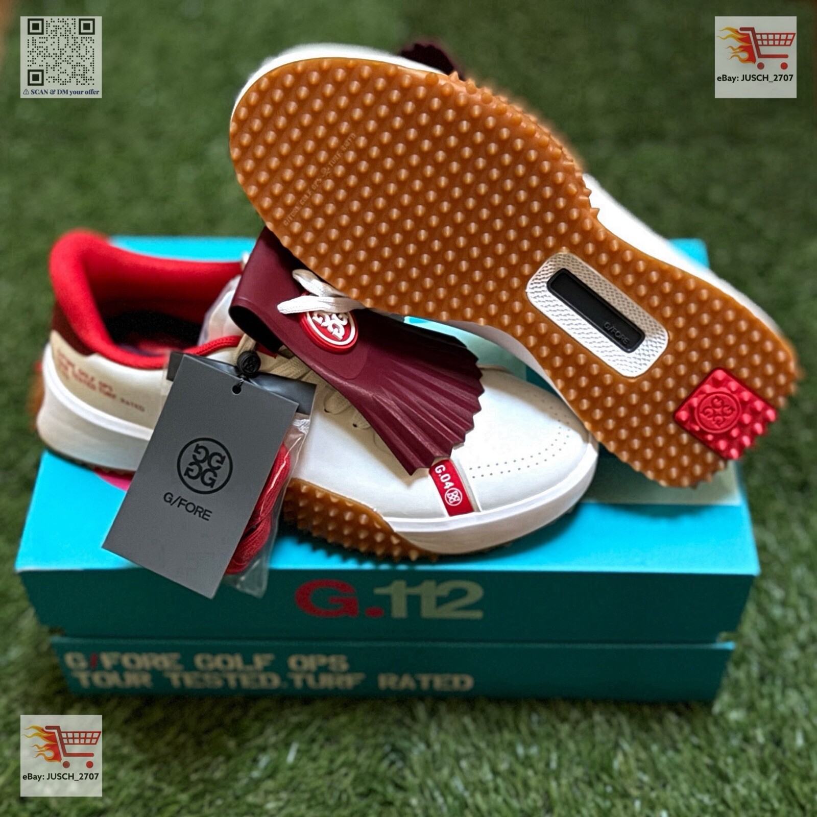 G/Fore Gfore G4 Fore Kiltie G.112 Golf Shoe Sneaker ⛳️ Ladies 8.5 ⛳️ White Red