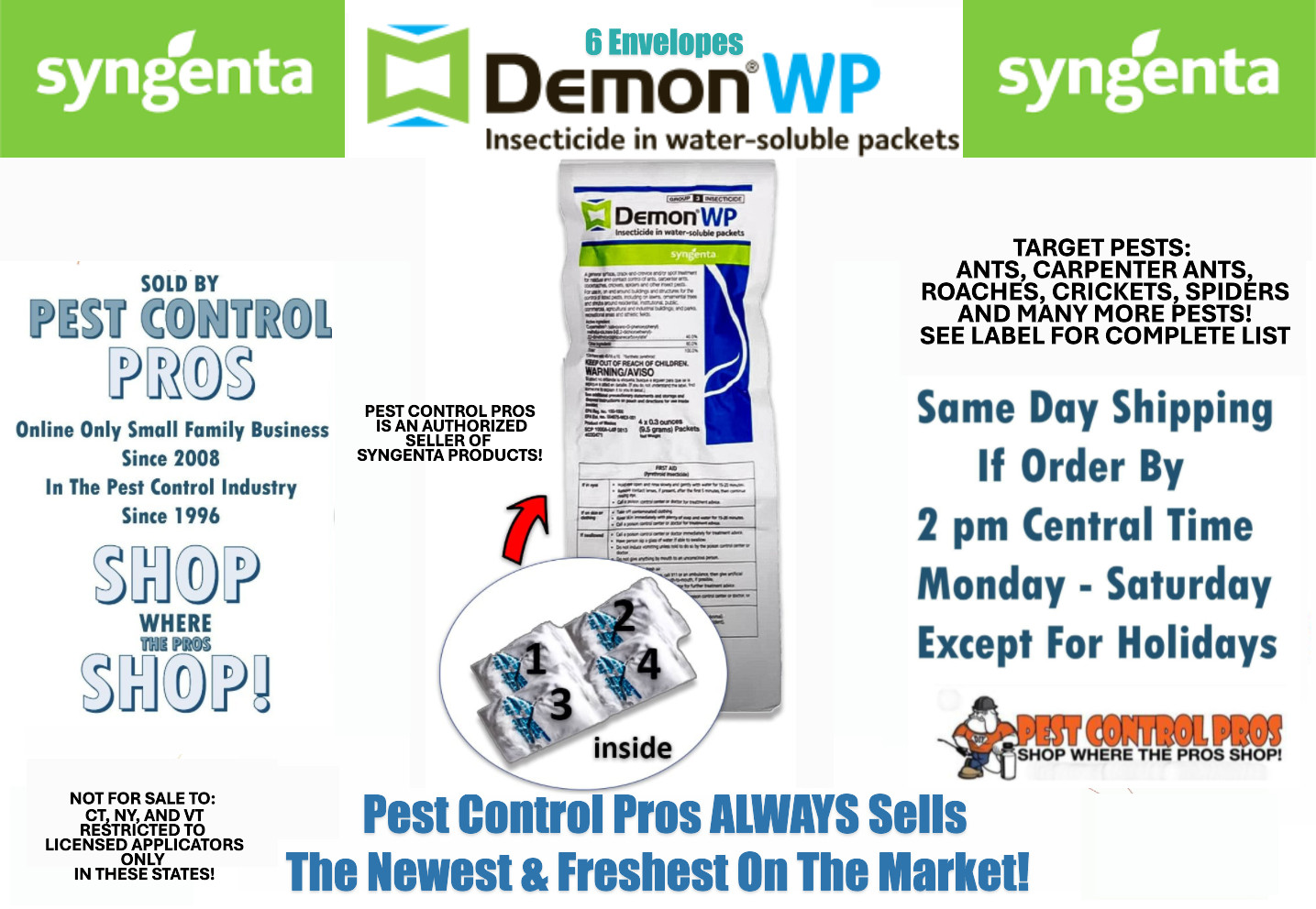 6 Demon WP Envelopes Containing 4 x 9.5 gram packets Pest Control Insecticide