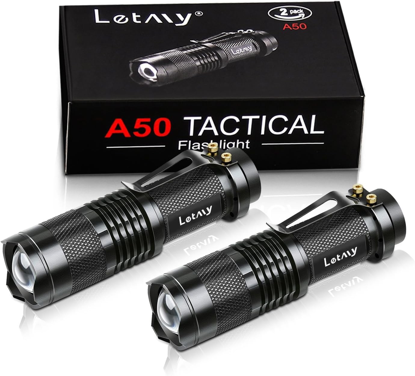 LETMY Tactical Flashlight, Super Bright LED Mini Flashlights 2 Pack, Clear