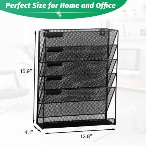 5 Tier Hanging File Mesh Organizer Vertical Holder Rack Black