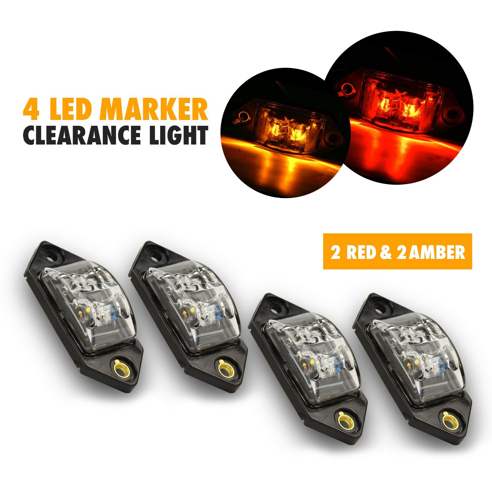 Kaper 2 RV Amber and RED LED Marker Light 4 PACK 3.375” 80 LUMENS Side Fender ID