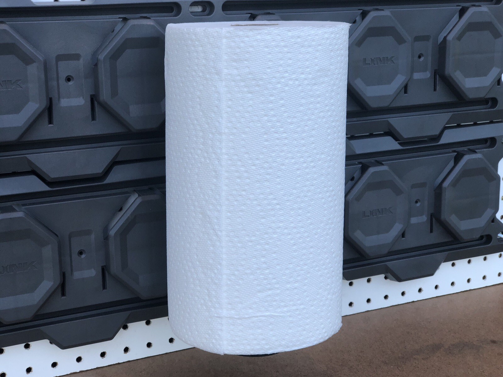 Vertical Paper Towel Holder For Ryobi Link Rails, pegboard, or wall Garage Shop
