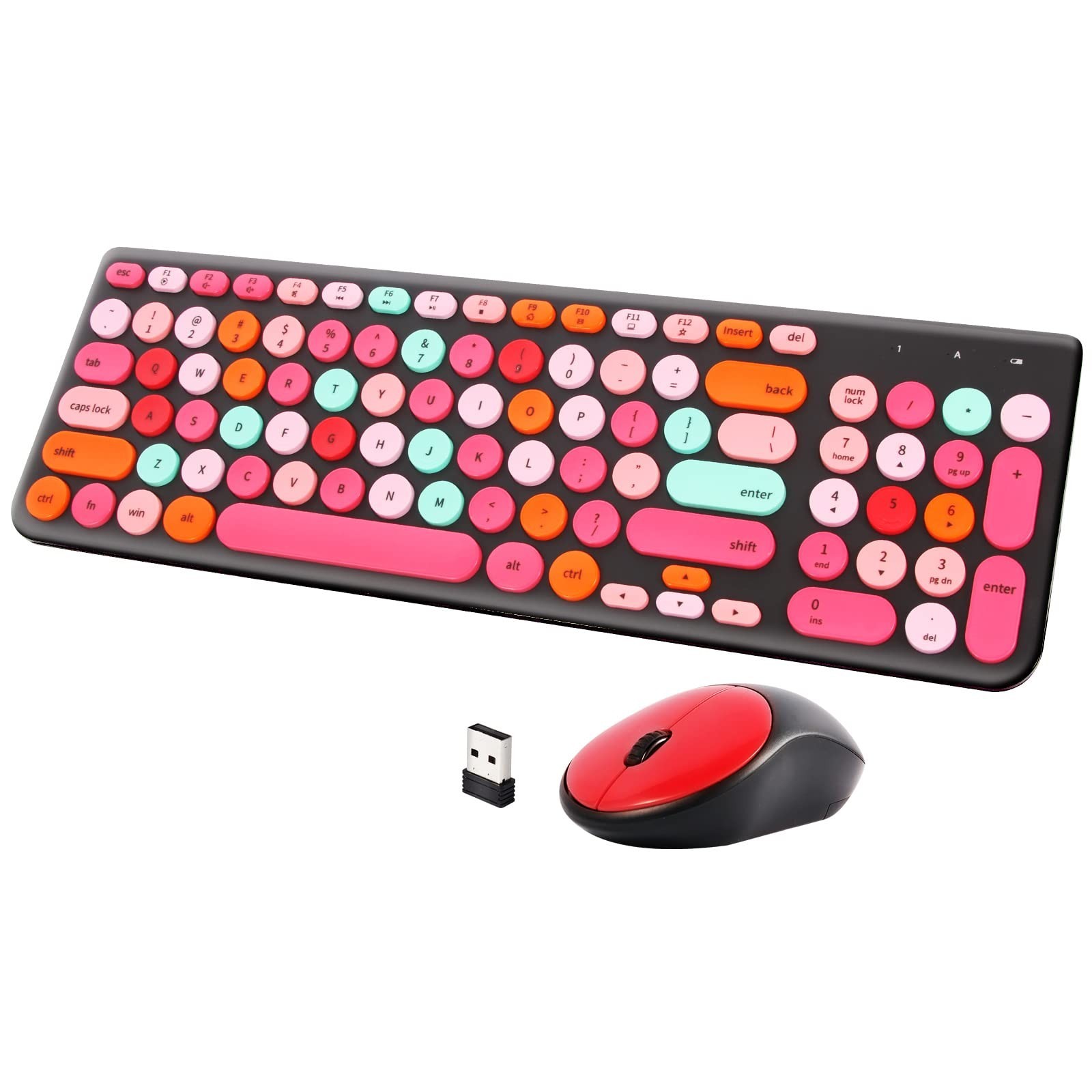 Wireless Keyboard and Mouse Combo, Retro Typewriter Keyboard with Round Keyca...