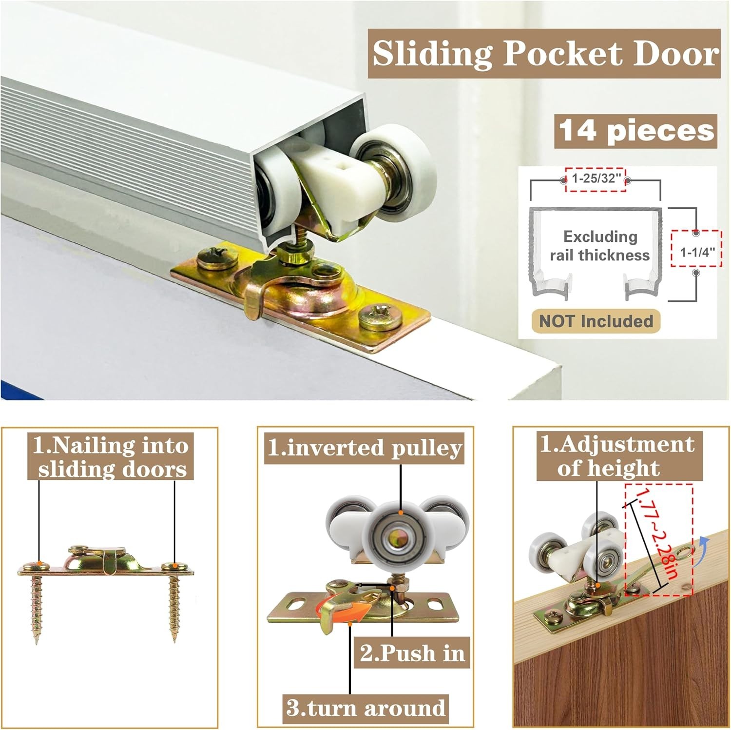 Smooth Sliding 1" Pocket Door Rollers - 2 Pack with Quick Release Installation