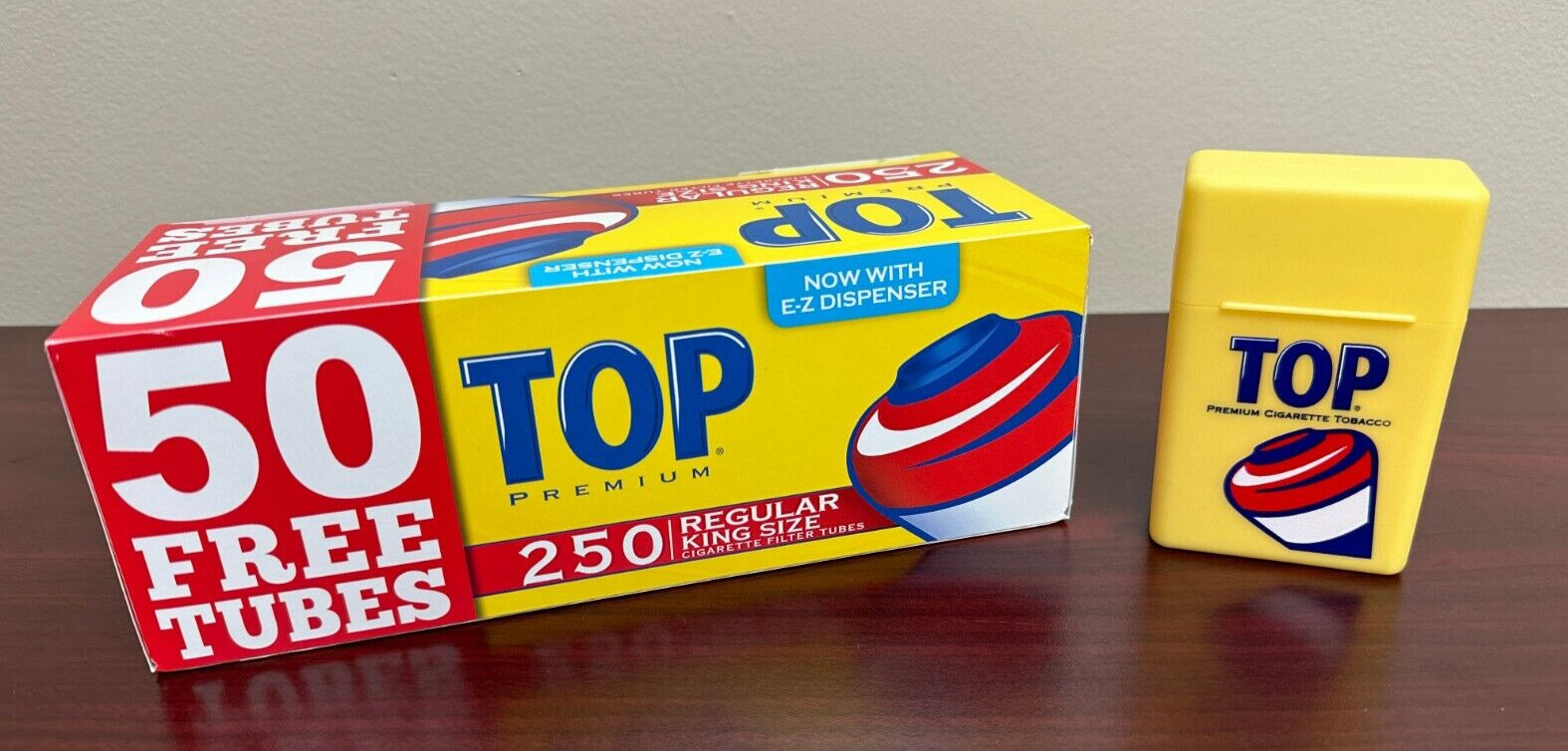 TOP Regular King Size 250ct Cigarette Tubes w/TOP Cigarette Case
