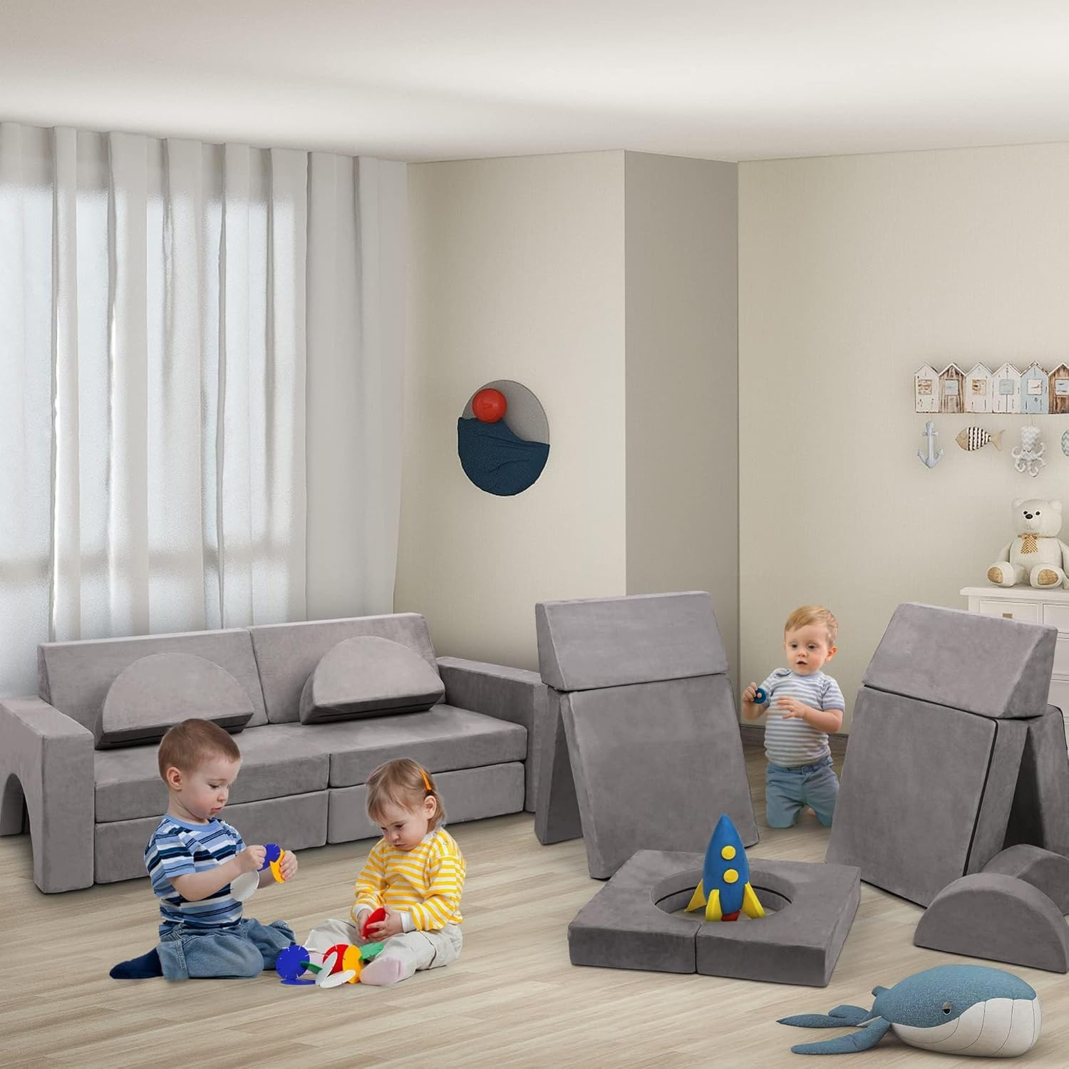 Modular Kids Play Couch Set - 10PCS Convertible Sofa for Imaginative Play