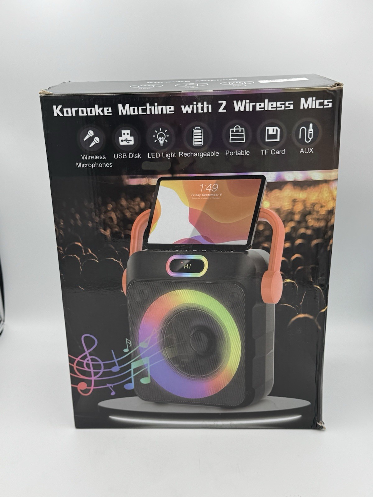 Karaoke Machine w/ 2 Wireless Mics LED Lights Bluetooth Speaker NEW