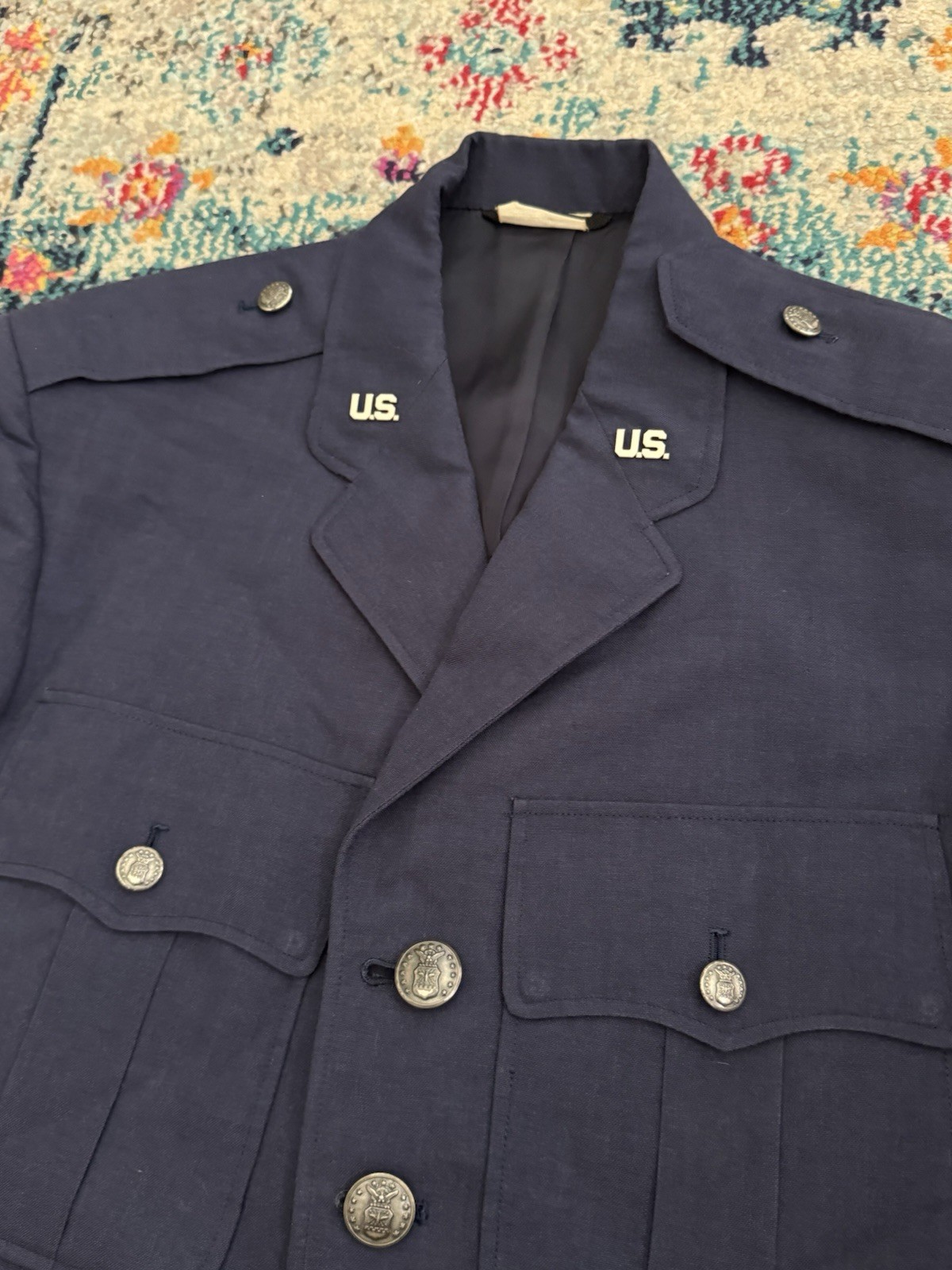 70s US Air Force USAF Military Airman Officer Uniform Dress Coat Jacket 38L