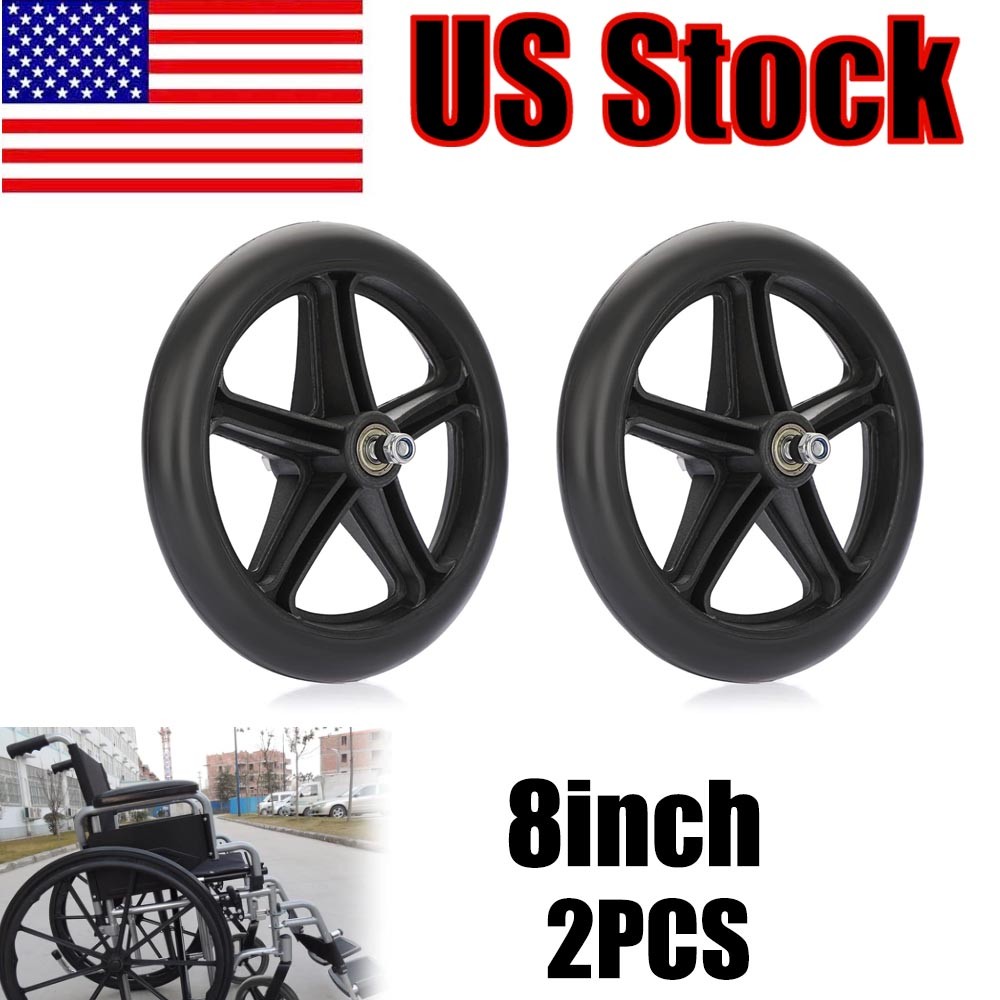 2PCS of 8 Inch Wheelchair Replacement Wheels Wheelchair Front Wheel Black