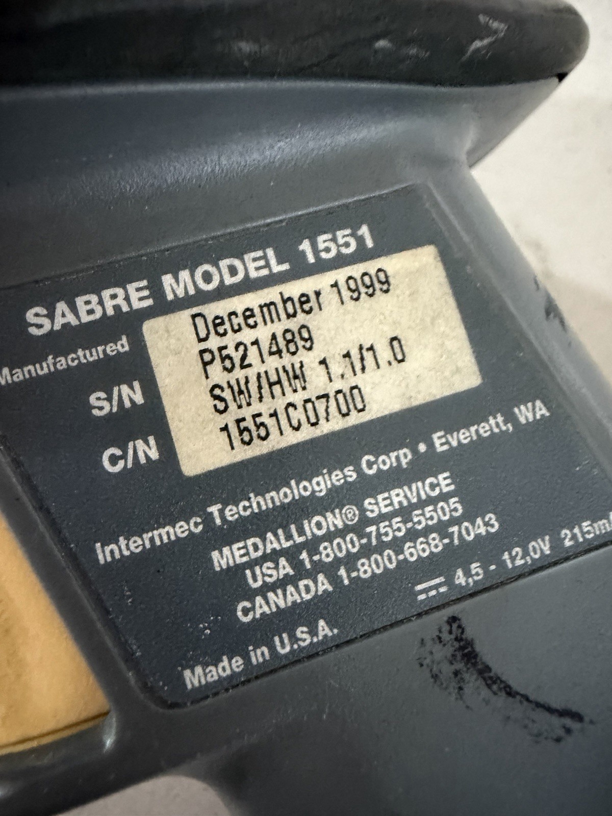 Intermec 1551 1551C0700 Barcode Scanner