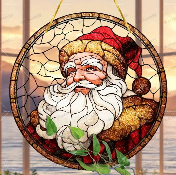 Acrylic round SANTA Christmas Stained Glass Sun Catcher