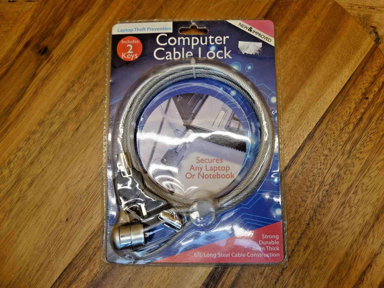 Kole 6' x 4mm Computer Cable Lock with 2 Keys
