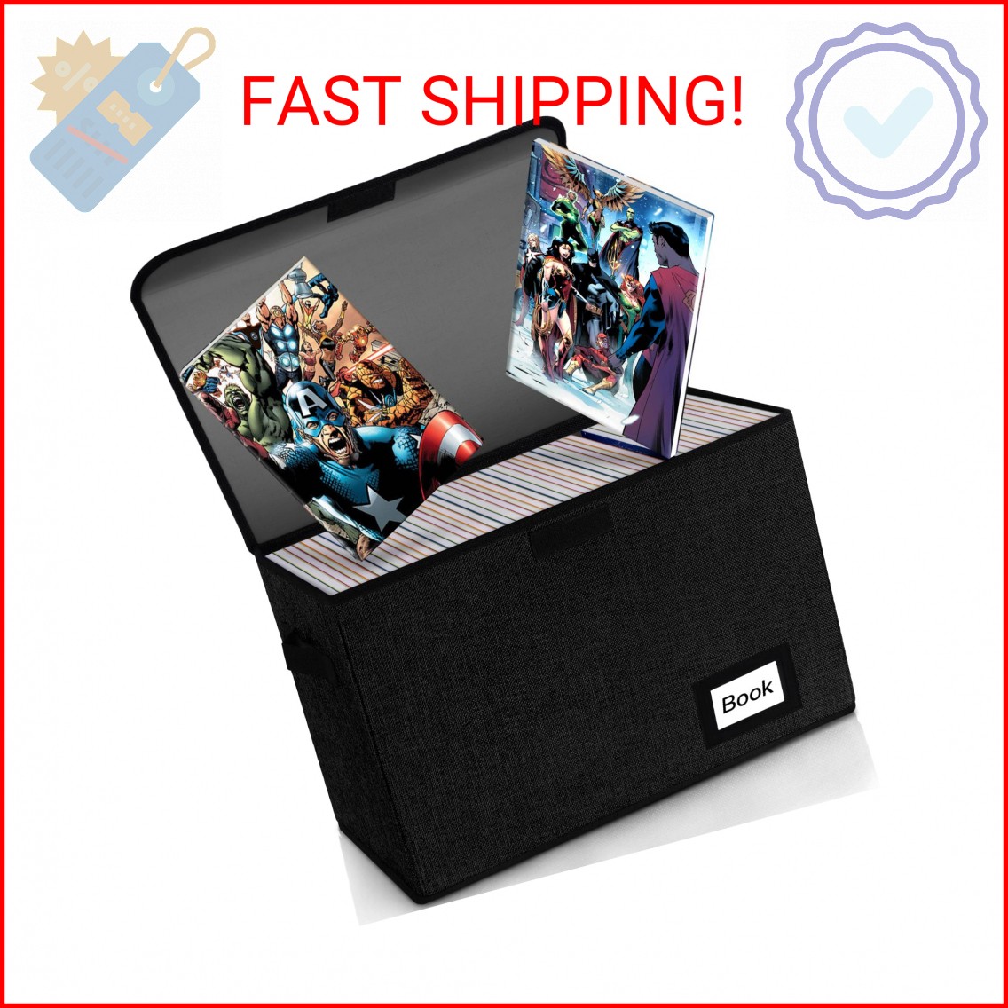 YNSZAS Comic Book Storage Box 15.8" X 7.8" X 11.8", Collapsible Holds 160-180 Co