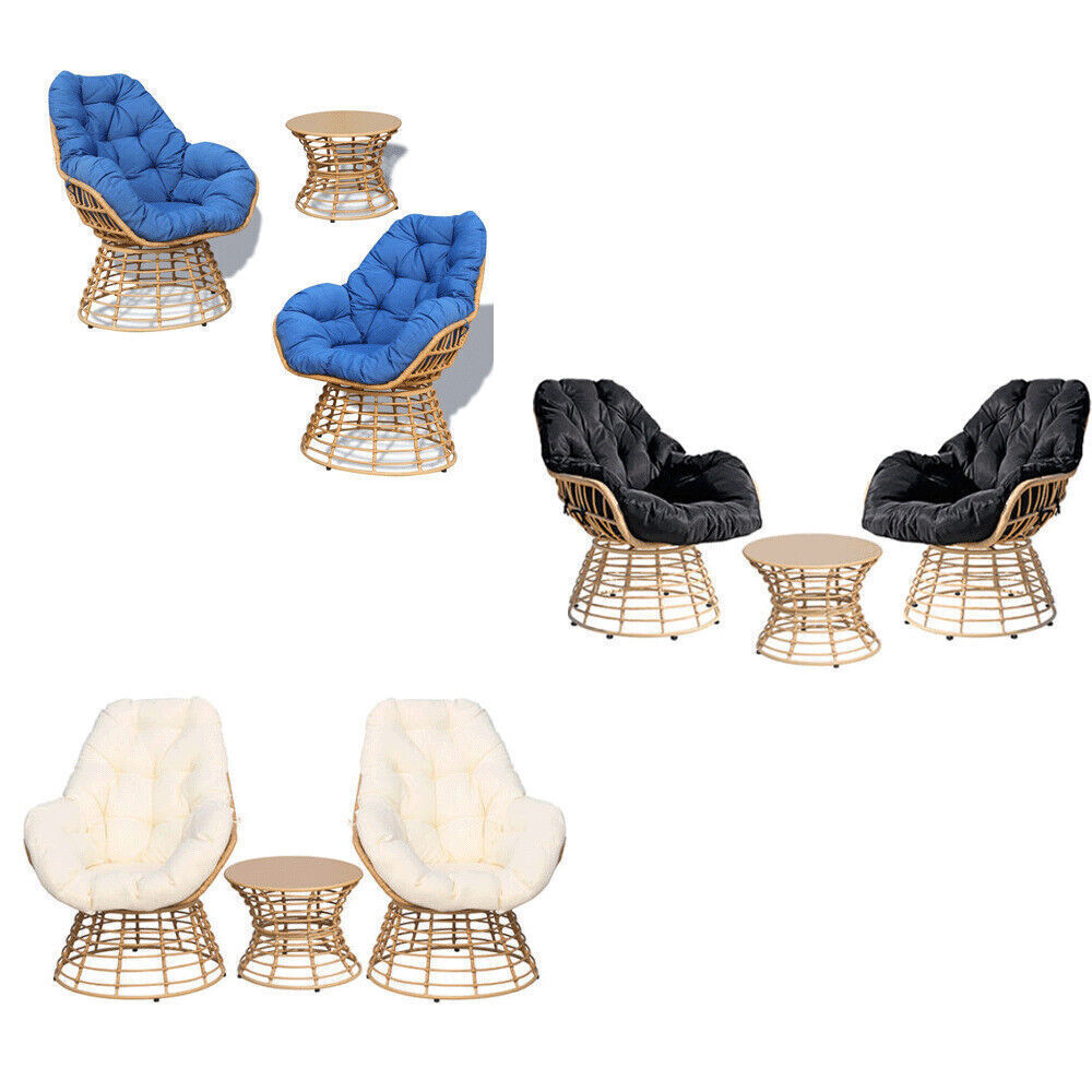 3Pcs Outdoor Swivel Chair Wicker Patio Furniture 360-Degree Sets Rattan Chair