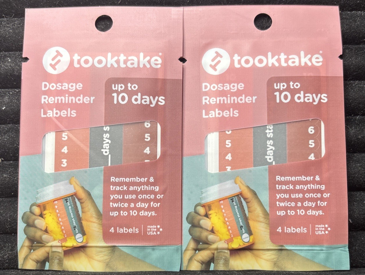 Tooktake Dosage Reminder Labels (up to 10 day) 4 Labels Each Pack Lot of 2 NEW
