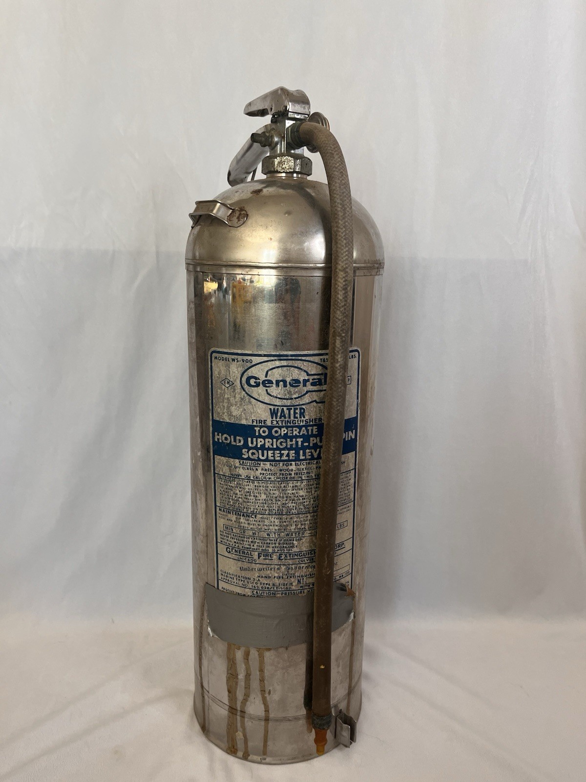VINTAGE GENERAL WS900 WATER TYPE FIRE EXTINGUISHER Tested 500lbs.