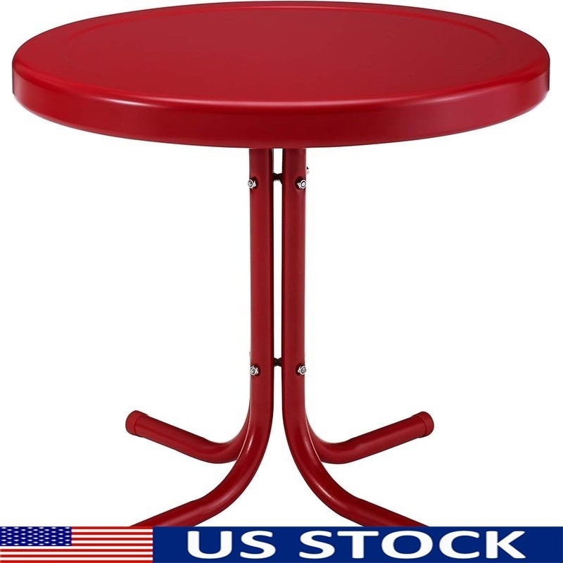 Outdoor Metal Side Table Vintage Durable Steel Weather Resistant Patio Furniture