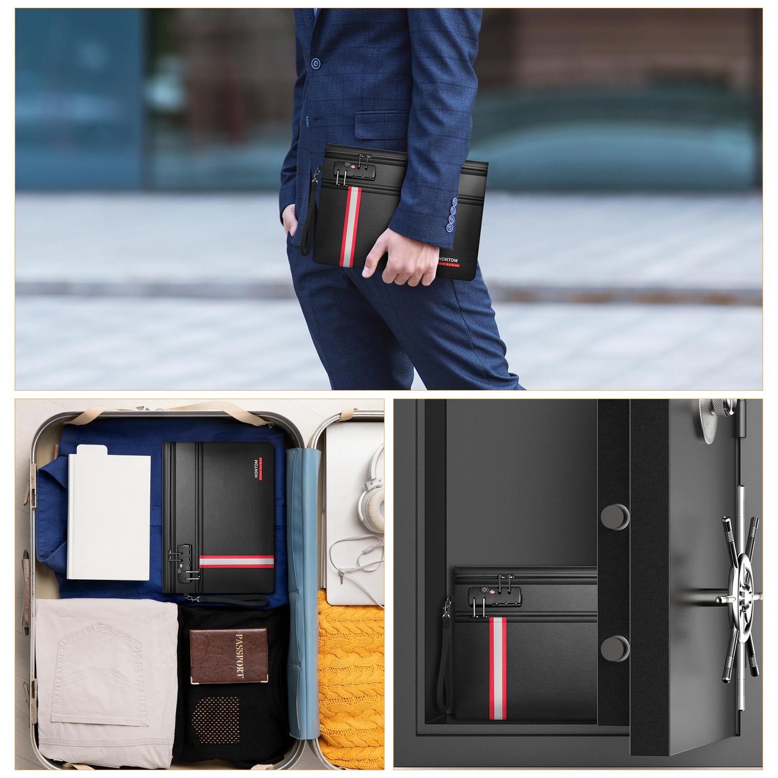 Fireproof Document Bag,6400℉ Upgraded Material Fireproof Water Resistant Mone...
