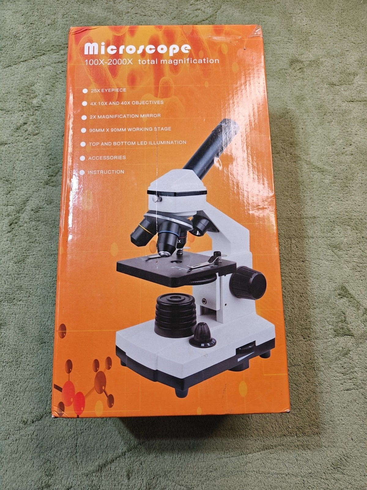 2000X Student Compound Microscope Dual LED Lab Biology Kit w/ Smartphone Adapter