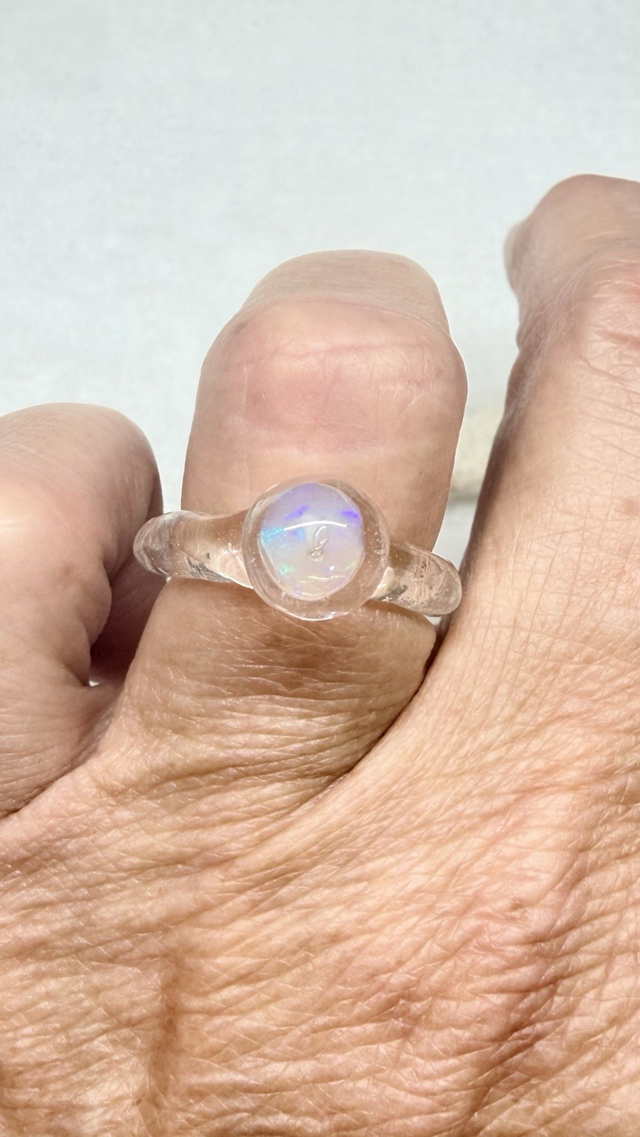 Opal Bead In Acrylic Handmade Ring Size 6