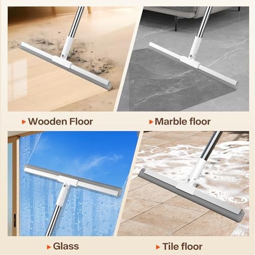 Silicone Squeegee for Floor, 180° Rotating Squeegee Broom, Floor Squeegee with
