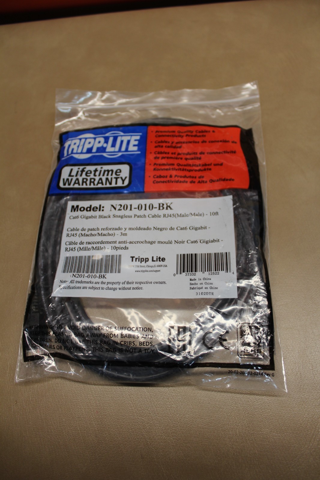 Tripp Lite Cat6 Gigabit Molded Patch Cable RJ45 10 ft. (M/M) N201-010-BK