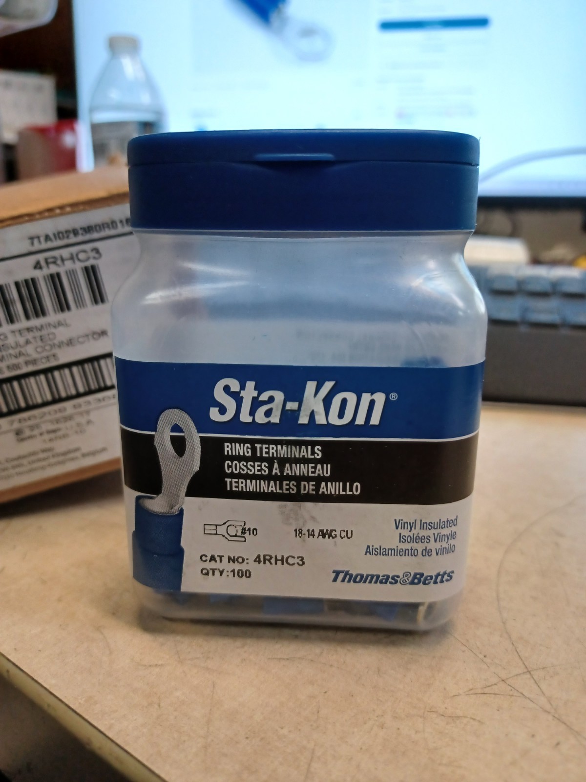 STA-KON 14RB-10 Ring Terminal,Blue,18 AWG,14 AWG,PK100 4RHC3