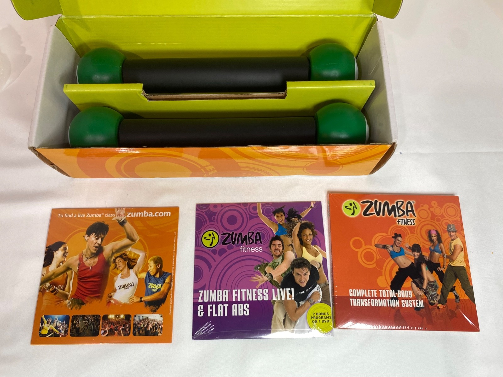 ZUMBA Fitness JOIN THE PARTY 3 DVD SET with 2 Toning Weight Sticks NEW