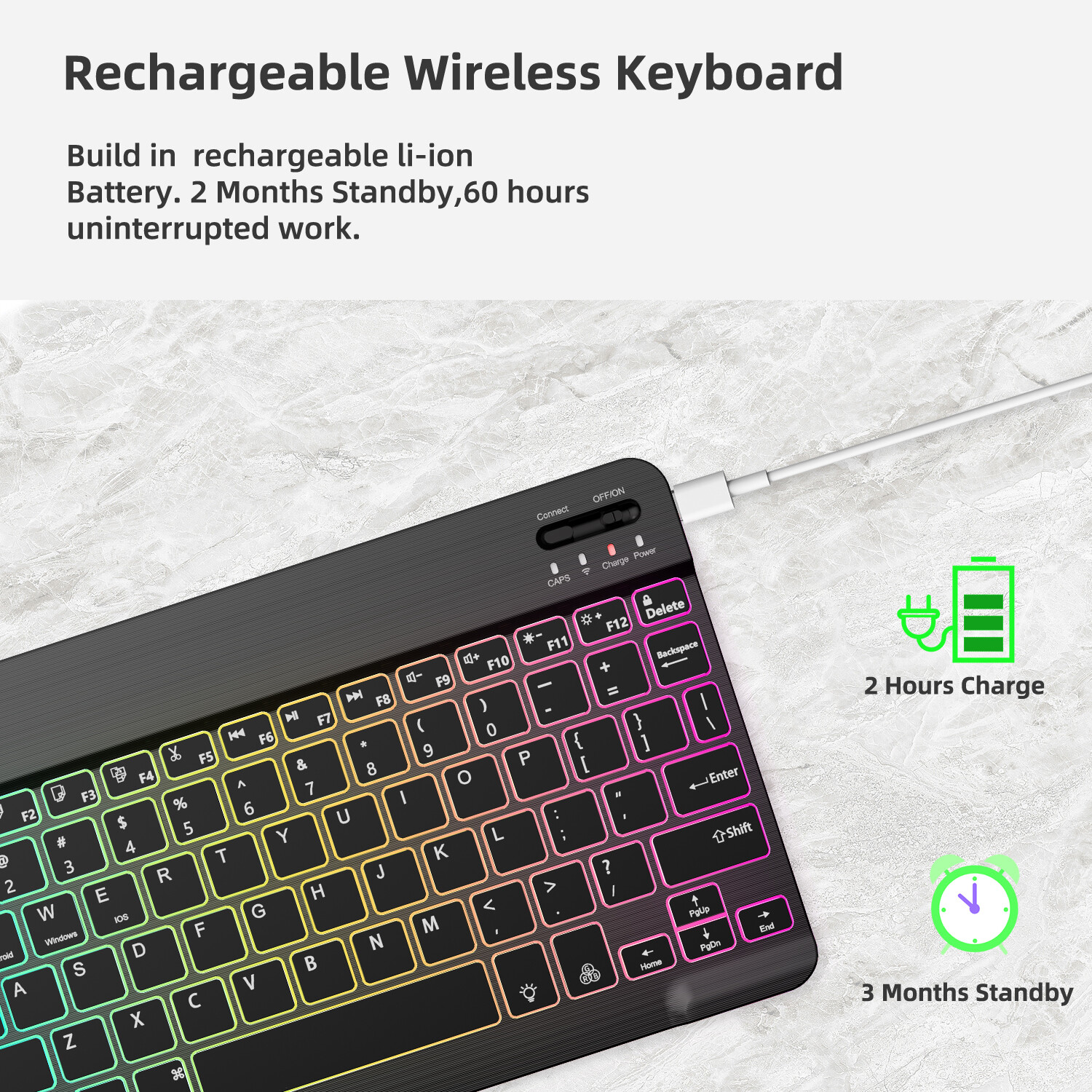 Backlit RGB Wireless Keyboard & Mouse Combo Bluetooth Set for iPad / PC / Laptop