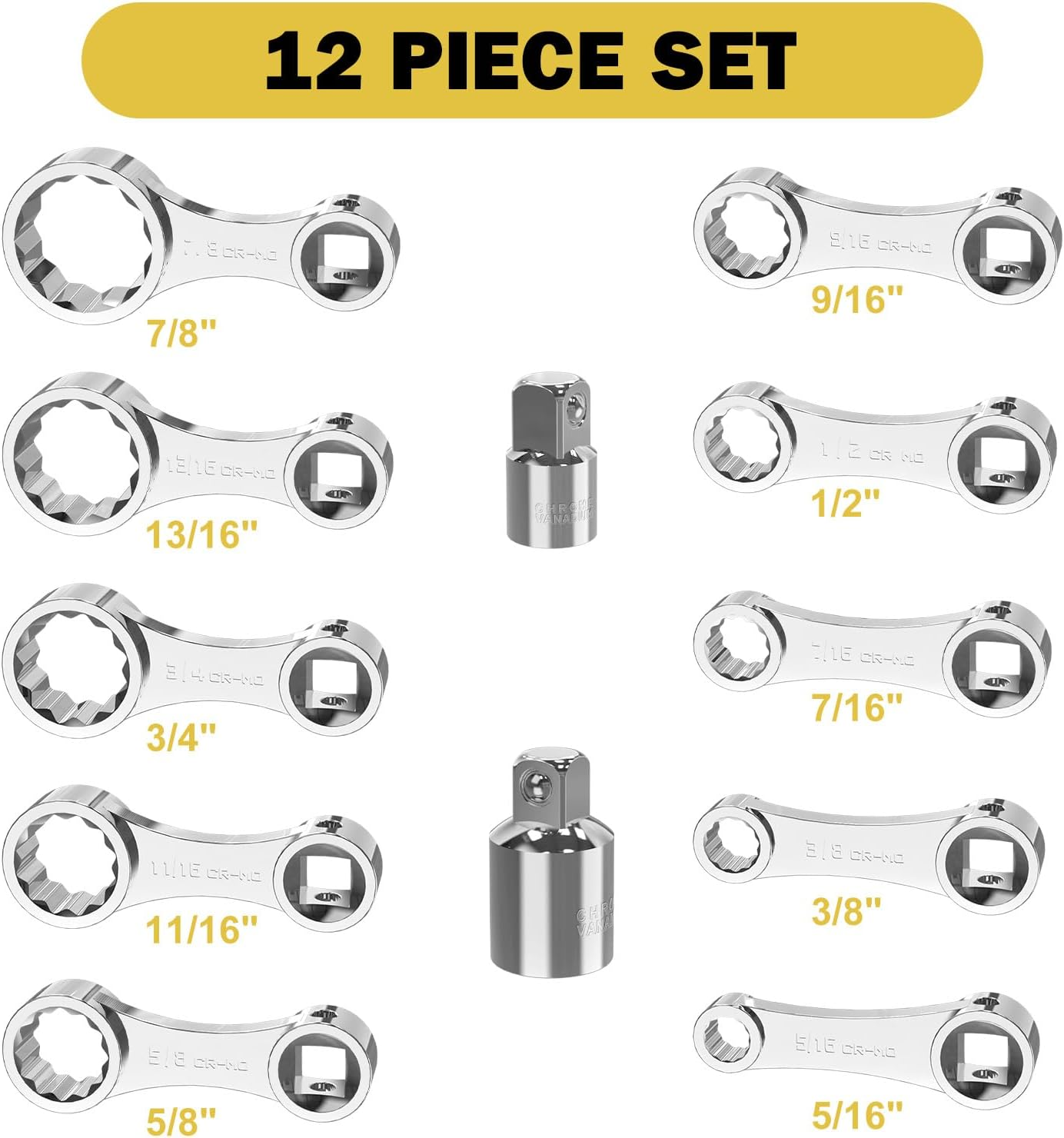 Torque Adapter Set 12 Pcs SAE 12 Point Torque Adapter Extension Kit 3/8" Torque