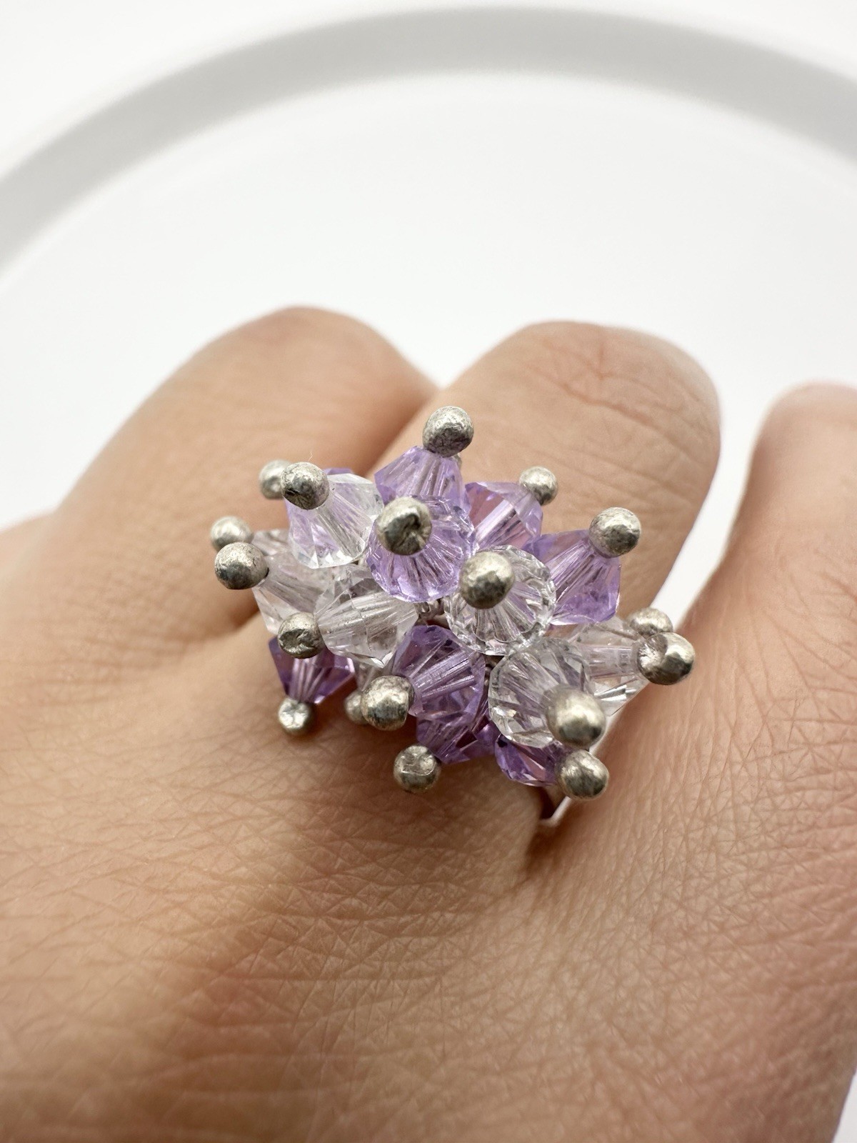 Handmade Purple Crystal Floral Cluster Ring Size 9