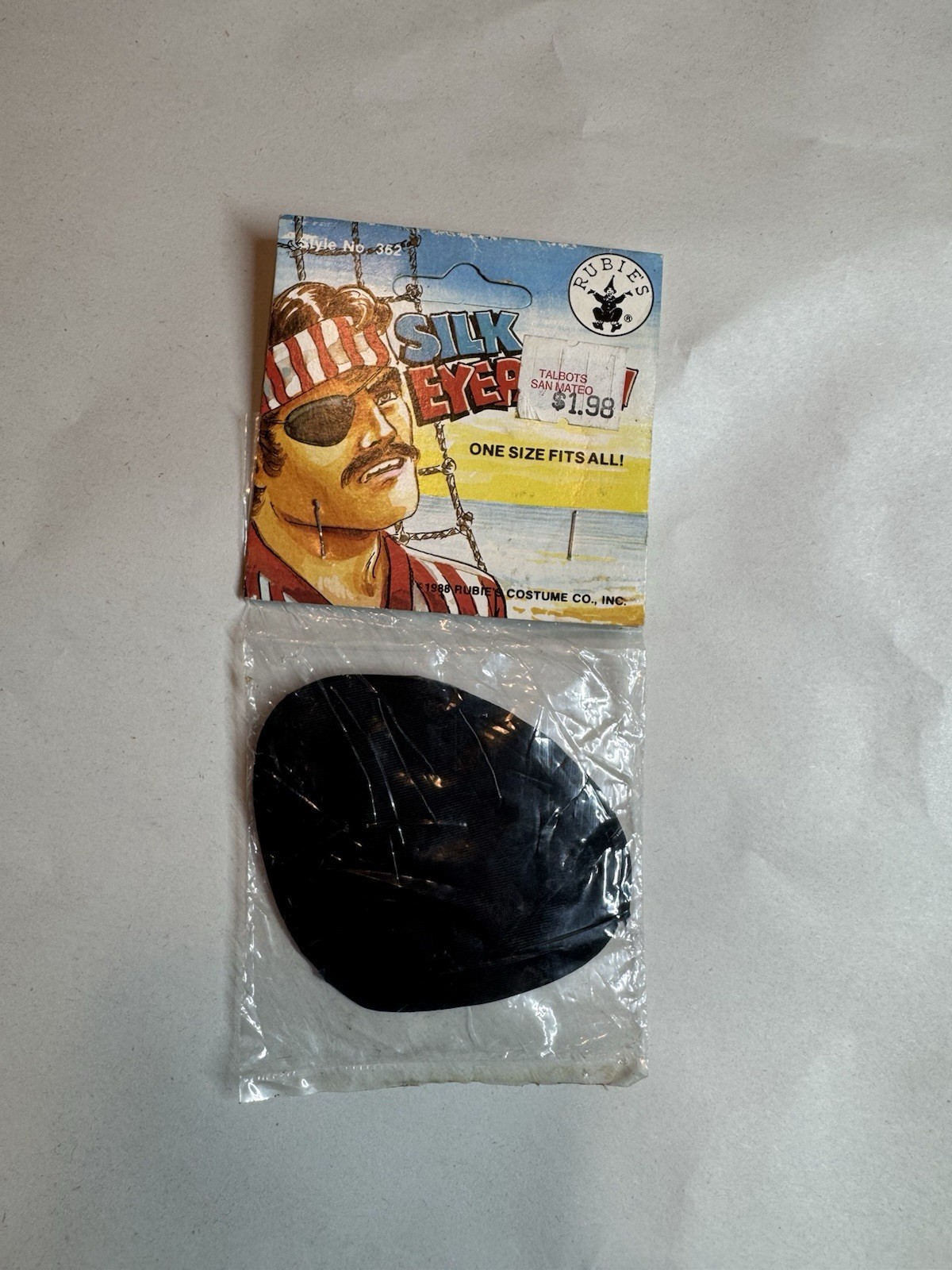 1988 Vintage Rubies Eyepatch Black Satin Fabric W/ Elastic Strap Pirate Costume