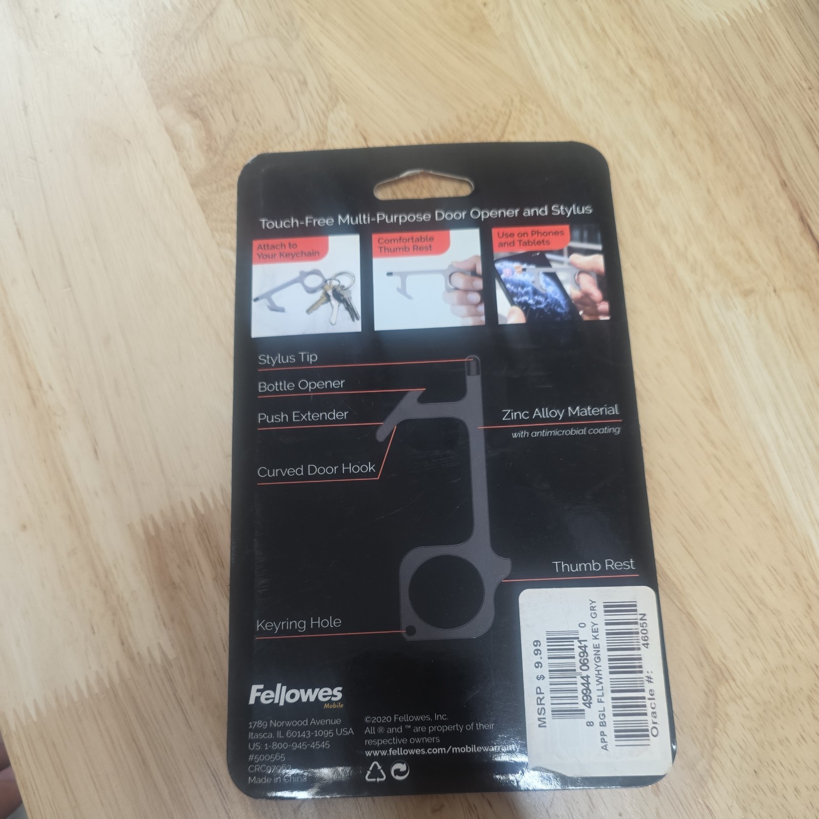 FELLOWES Touchless Key And Stylus Antimicrobial Door Opener - SILVER