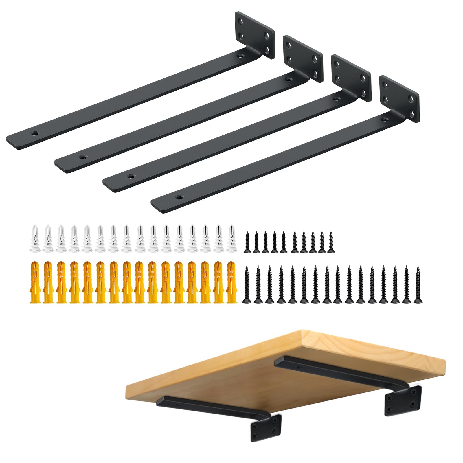 4 Pcs 12 Black Floating Shelf Brackets, L Brackets, Hidden, 1/5 Heavy Duty