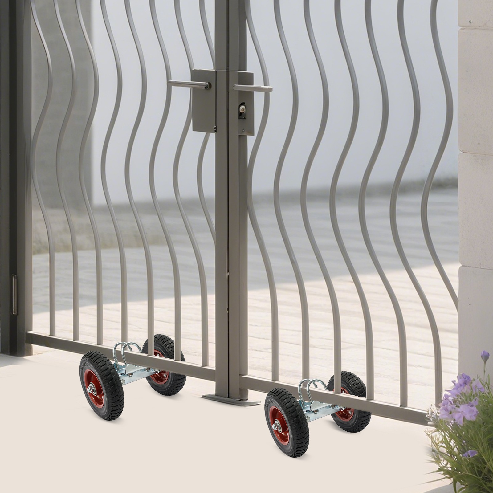 2pcs 8'' Heavy-Duty Rubber Wheel Double-U Bolts Gate Roller 600 lbs max. Load