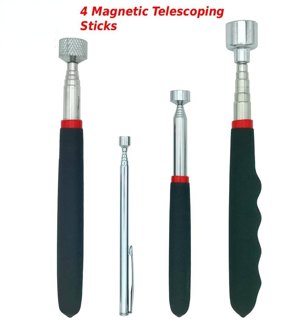 4pcs Magnet Pickup Tool Stick Telescoping Include 8 lb LED Light Grabber Extend
